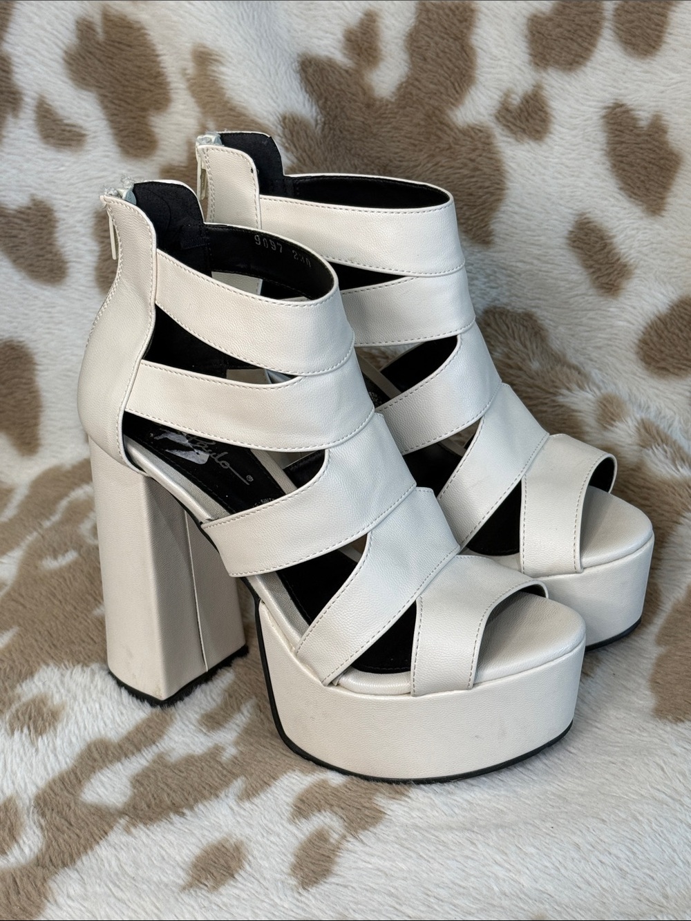 Chunky White Platform Strappy Block Heel Sandals